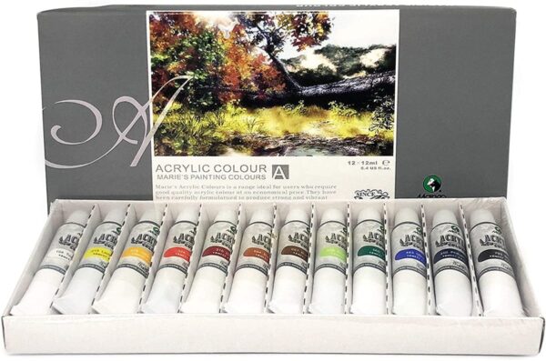 Maries Acrylic Color Tube Set of 12, 18, 24 colors ( 12 ml) - Image 3