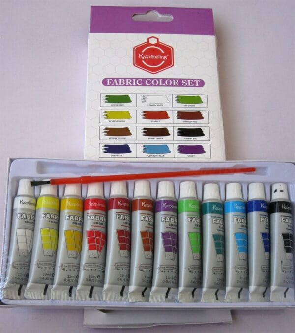 Keep Smiling 7112F Fabric Paints 12 Colour Set with Brush - Image 2