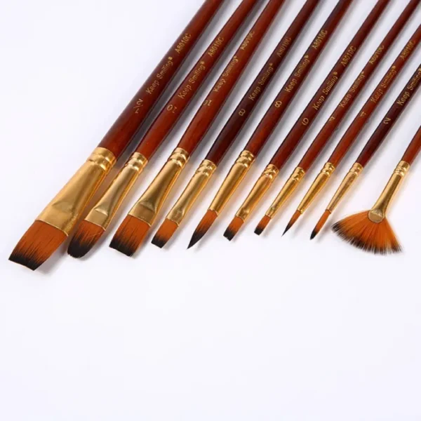 Keep Smiling 8010C - Pack of 10 Multi Shapes High Quality Nylon Professional Art Brush Set Water Color Oil Acrylic Artist Paint Brush Set - Image 2