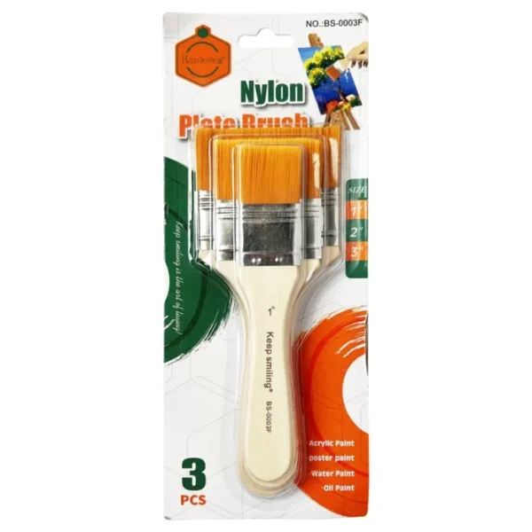 Keep Smiling Nylon Flat Base Brush Set – 1 Inch, 2 Inch, 3 Inch